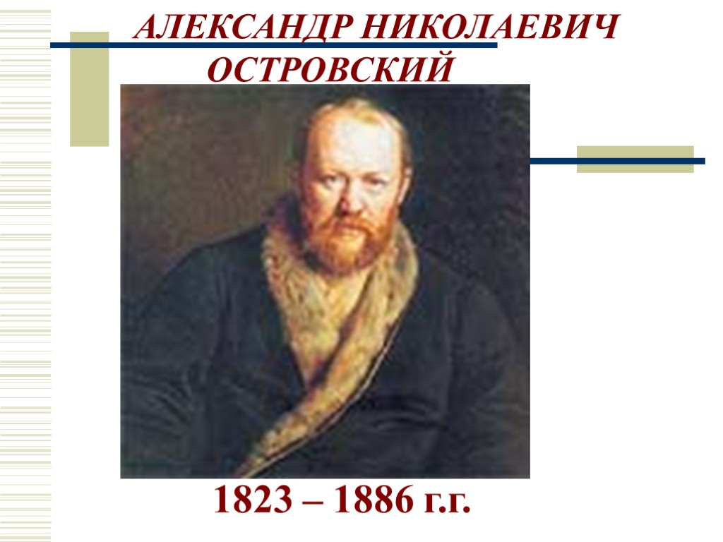 1823 – 1886 г.г. АЛЕКСАНДР НИКОЛАЕВИЧ ОСТРОВСКИЙ